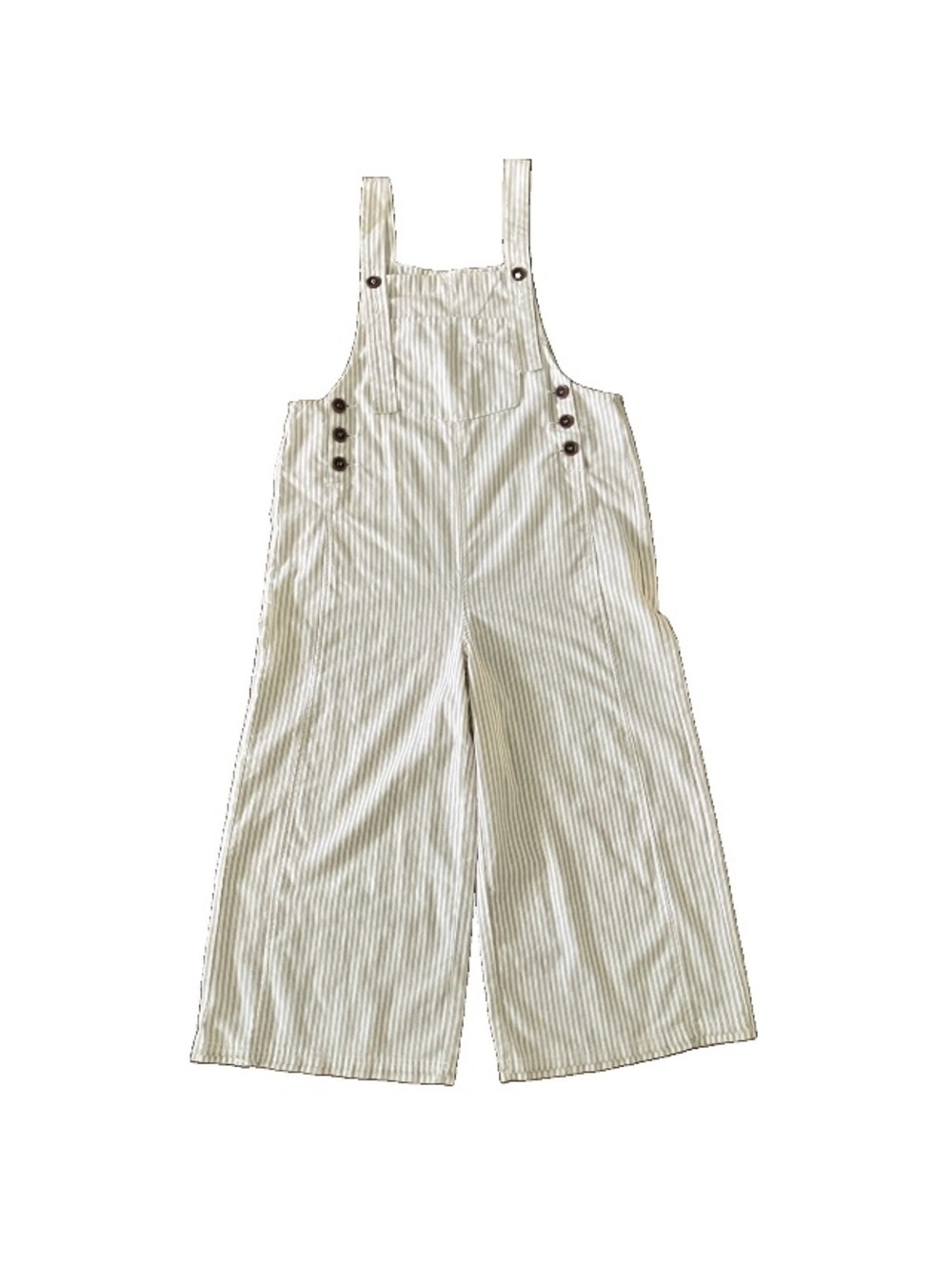 Three Bird Nest L High Hopes Cropped Wide Leg Denim Striped Overalls Tan & White - Picture 4 of 12